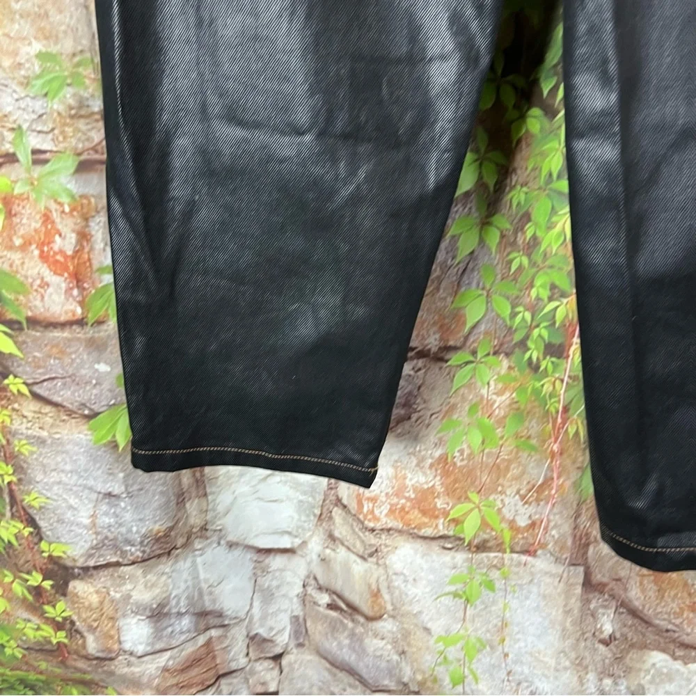 TOPSHOP Modern Architectural Black Waxed Denim Wide Leg Jeans, 4 - Picture 12 of 16